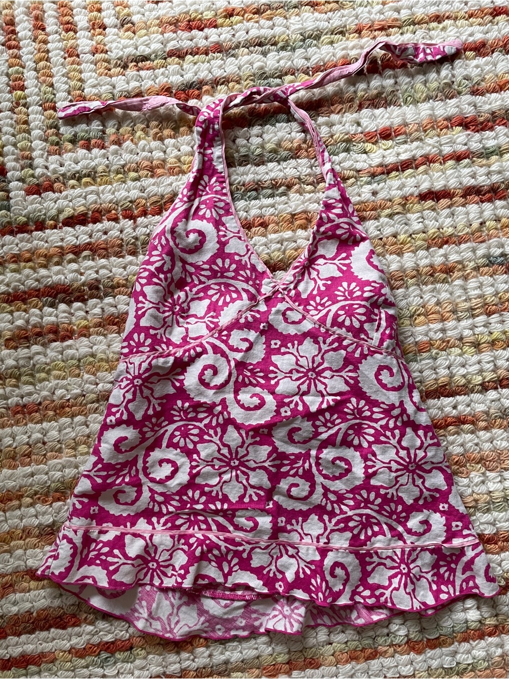 Y2k Pink and White Floral Halter Tank